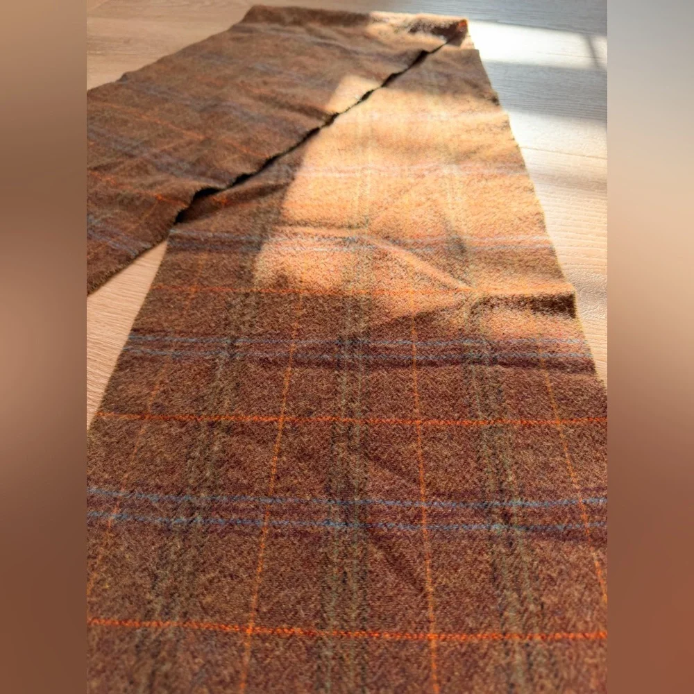 Vintage Scottish Wool Cashmere Herringbone Check Scarf Brown MacIntosh Scotland
